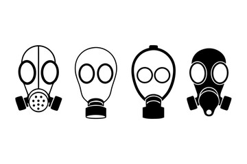 set of gas mask vector silhouette illustration isolated on white background