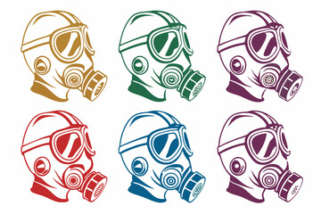 set of gas mask vector silhouette illustration isolated on white background