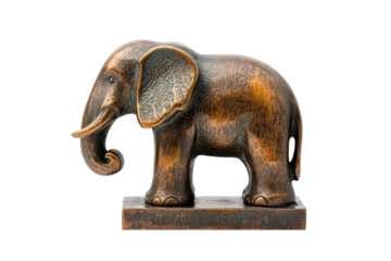 Intricate bronze elephant figurine a majestic symbol of wisdom and strength standing on a dark on transparent background