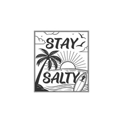Retro Stay Salty Poster with Ocean and Palm Tree