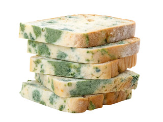 A lot of moldy bread isolated on a white background.