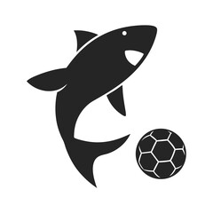Shark playing soccer vector silhouette illustration isolated on white background