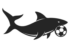 Shark playing soccer vector silhouette illustration isolated on white background