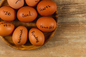 Investing eggs representing diverse financial strategies