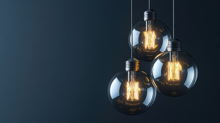 Three vintage Edison bulbs illuminate a dark backdrop.