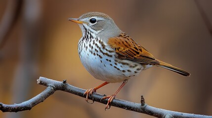 Close-up of a speckled bird perched on a branch.