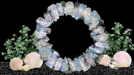 gate formed from coral and sea gems glowing with ancient power