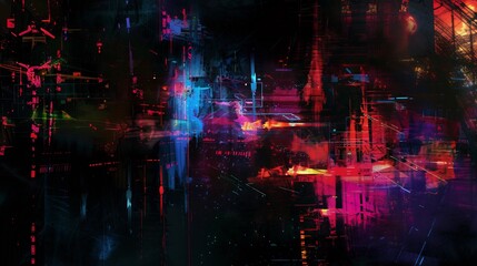 Fototapeta premium A cyberpunk style digital painting with dark background neon glow and abstract illusion forming an ultra modern design with creative composition cut out on isolated transparent removed background