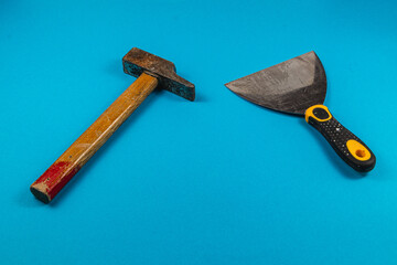 Lviv Ukraine 04.02.25 Tools for construction and renovation on a blue background