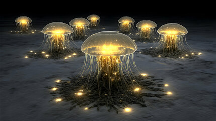 forest with soft glowing tendrils and drifting particles of light