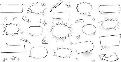 Blank comic bubbles and elements. Set of speech bubbles. Comic effect shape with pop art style