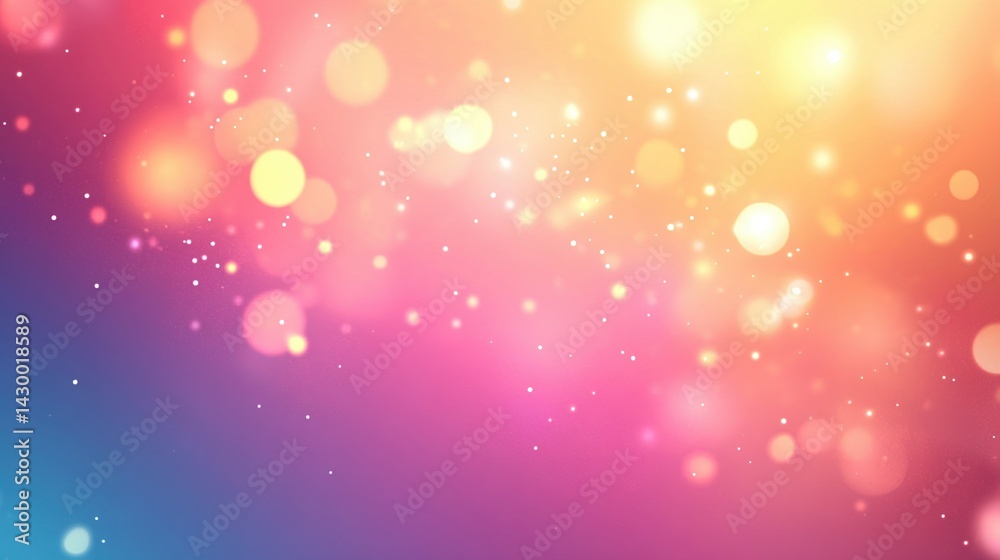 Poster colorful bokeh background with soft gradient lights, glowing particles, and dreamy abstract blur