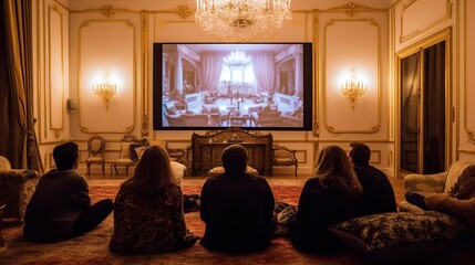 People Watching Movie on Projector