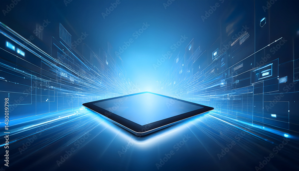 Aufkleber Futuristic digital tablet with dynamic data flow visualization