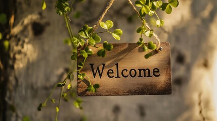 Naklejka premium A small wooden sign reading 