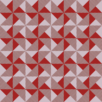 Seamless pattern, narrow square tiles with triangles, windmill pattern inside, vector illustration for various creative projects.