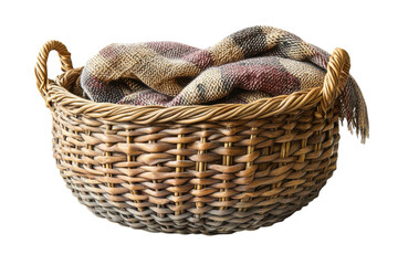 Obraz premium A rustic woven wicker basket brimming with a cozy plaid blanket a scene of homely warmth and on transparent background
