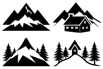 Fototapeta premium winter mountain with house vector silhouette illustration isolated on white background