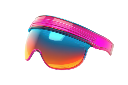 Futuristic Neon Pink Blue Sunglasses vibrant 80s Retro Style sleek design glossy finish on transparent background
