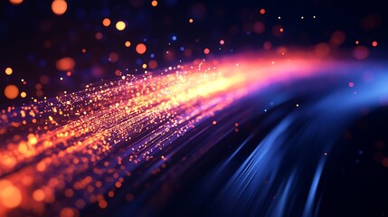 Abstract Light Streaks with Orange and Blue Glowing Particles