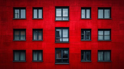 modern red building facade with multiple windows in urban environment