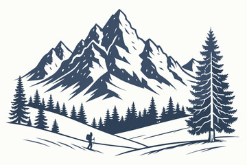 Fototapeta premium winter mountain vector silhouette illustration isolated on white background