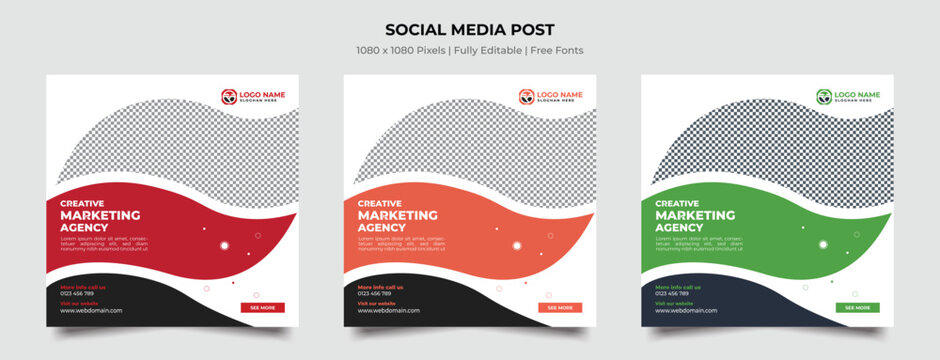 Social media post templates set for business agency banner background. Square posts layouts for personal blog.