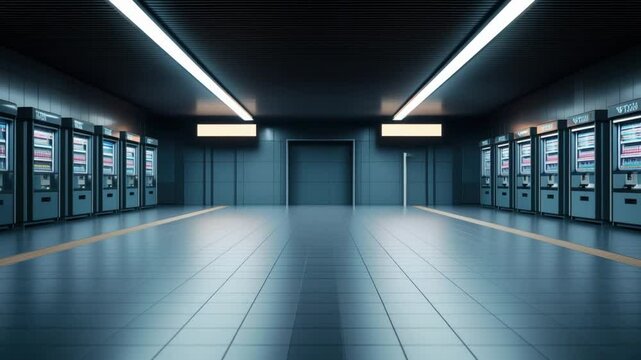 Modern subway station with vending machines and empty platform