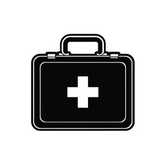 Black silhouette of a first aid kit with a white medical cross vector Art & Illustration
