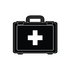 Black silhouette of a first aid kit with a white medical cross vector Art & Illustration