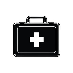 Black silhouette of a first aid kit with a white medical cross vector Art & Illustration