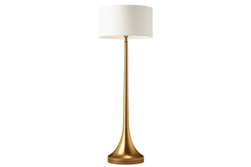 Elegant gold floor lamp with a soft white shade perfect for adding a touch of sophistication to on transparent background