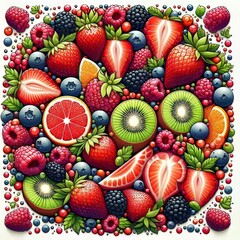 Obraz premium Mosaic A mosaic of strawberries kiwi