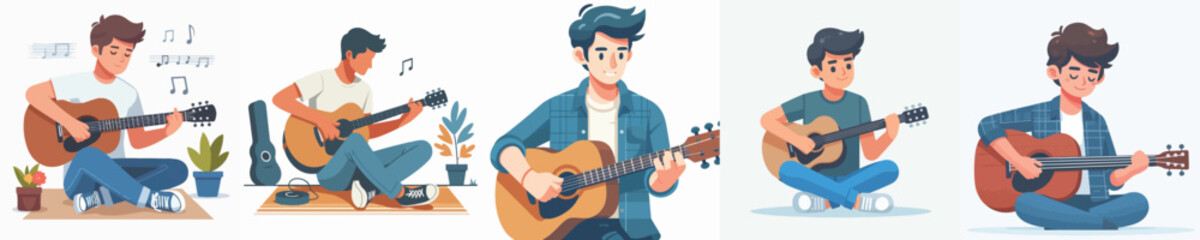 Vector of a young man playing guitar.