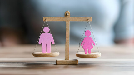 Achieving gender equality, symbolised by scales with male and female figures