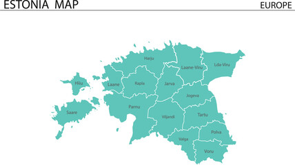 Estonia map vector illustration on white background. Map have all province and mark the capital city.