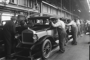 Auto workers working at car factory