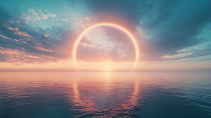 夕焼け空にかかる壮大なダブルレインボー