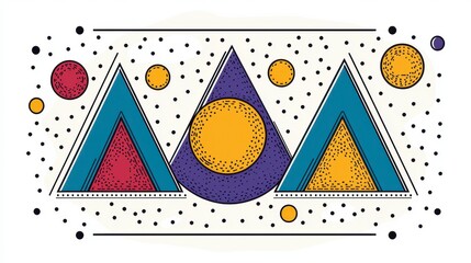 Abstract Geometric Design Featuring Colorful Shapes and Patterns on Light Background