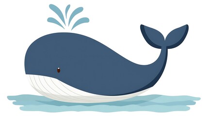 Obraz premium Cute Cartoon Whale Spouting Water in a Calm Blue Ocean with Friendly Expressions and Playful Design