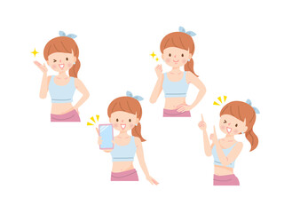 若い女性インストラクターの表情セット