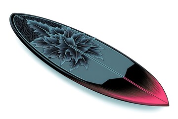 Artistic Surfboard Design Teal  Pink Ocean Wave.