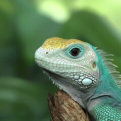 Fototapeta premium Colorful Green and Blue Iguana on a Natural Background in Nature