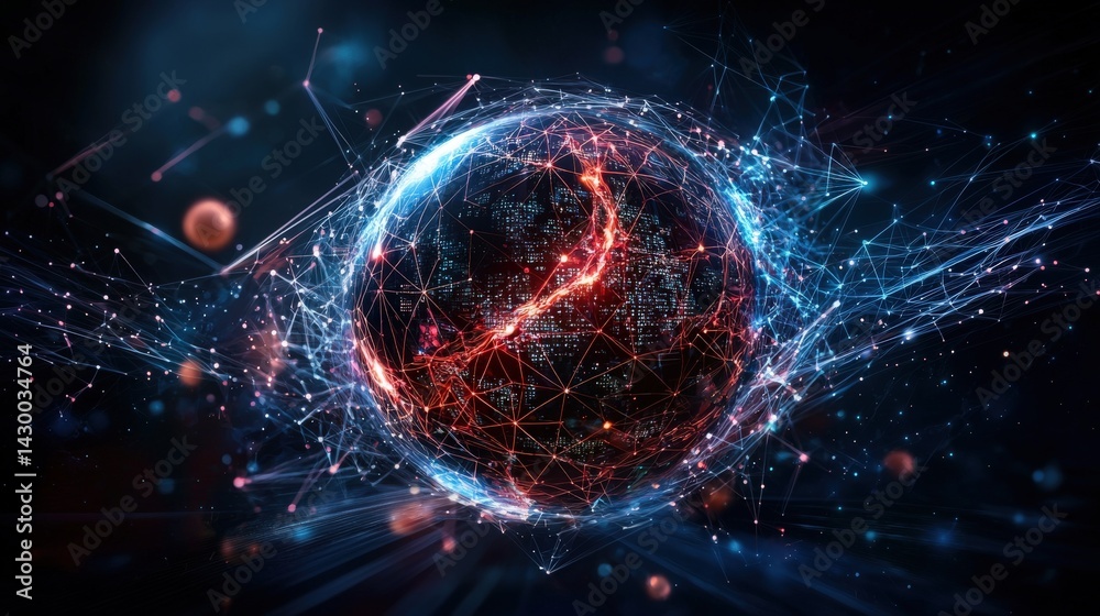 Aufkleber Dynamic global network visualization digital space infographic futuristic abstract concept for technology enthusiasts
