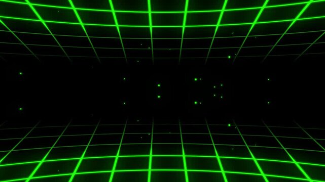 Looped sliding grid tunnel background . Perfect for motion graphic projects.green color grid tunnel and black background .