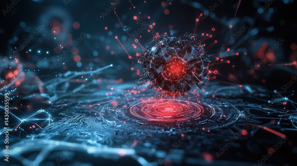 Poster Exploring quantum dynamics digital visualization of atomic structures virtual space digital art scientific innovation