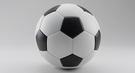 Naklejka premium Soccer Ball: A meticulously crafted soccer ball, composed of contrasting black and white panels, captures the essence of the world's most loved sport. A symbol of athleticism, unity.