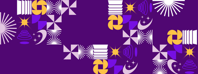 modern geometric pattern and shapes on purple background, suitable for background, wallpaper, packaging, and fashion design
