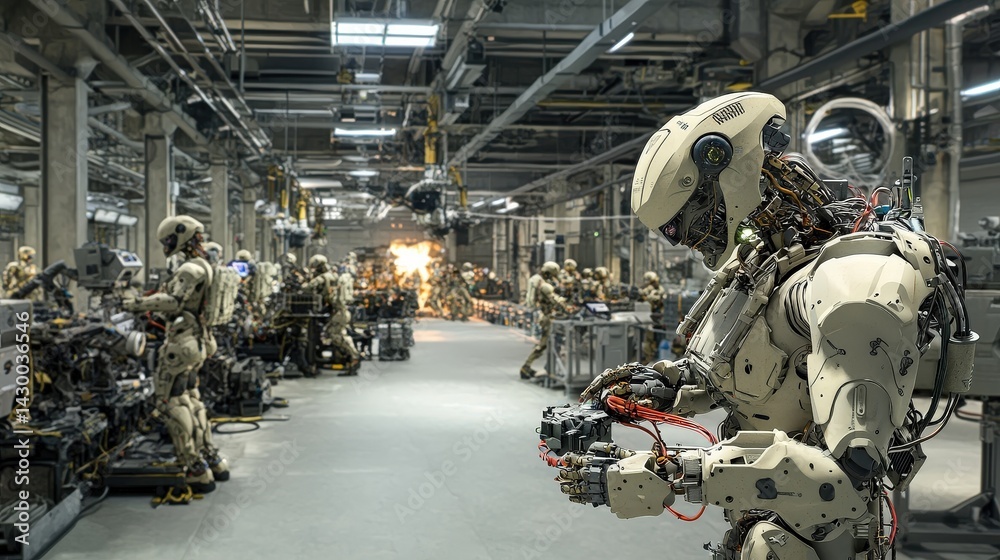 Aufkleber robotic automation revolution modern factory futuristic technology industrial environment engaged vi