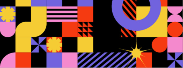 vibrant abstract cold shapes geometric patterns with retro memphis style vector illustration